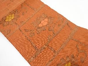 手織り真綿紬　石垣に花唐草模様織り出し　名古屋帯